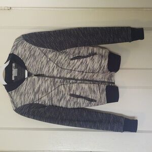 ATHLETA Gray and Navy Bombastic Slub Knit Bomber Full Zip Jacket 138619 Sz S